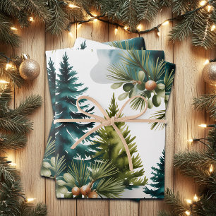 Watercolor Pine Pattern Elegant Winter Wrapping Paper Sheet