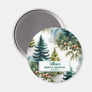 Watercolor Pine Pattern Winter Bridal Shower Favor Magnet