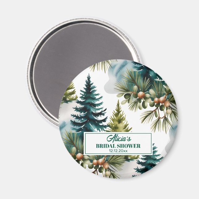 Watercolor Pine Pattern Winter Bridal Shower Favou Magnet (Front/Back)