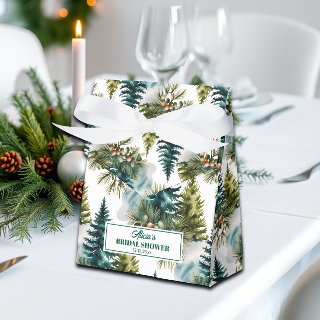 Watercolor Pine Pattern Winter Bridal Shower Favour Box (Creator Uploaded)