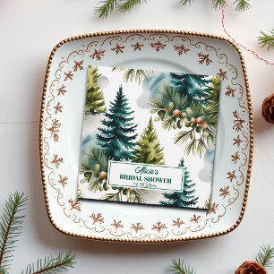Watercolor Pine Pattern Winter Bridal Shower Favour Tags