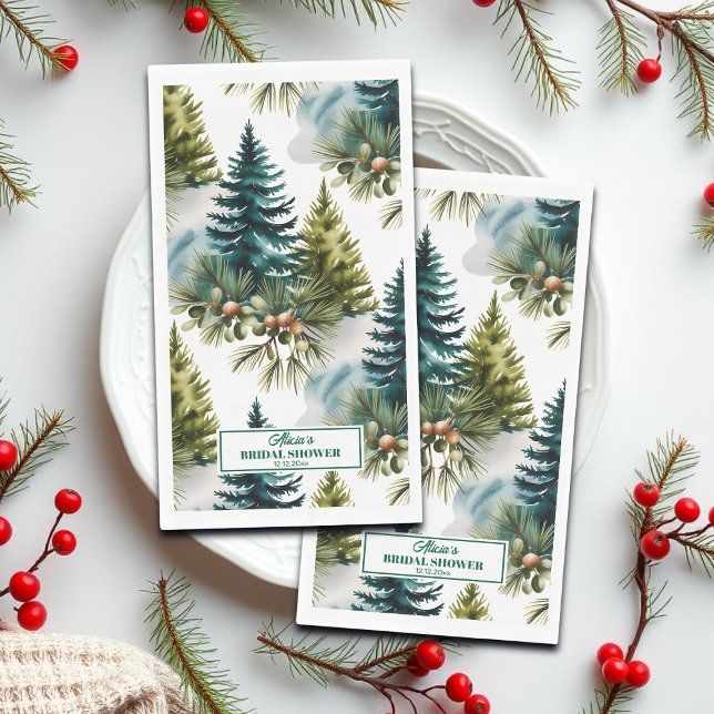 Watercolor Pine Pattern Winter Bridal Shower Napkin (Creator Uploaded)
