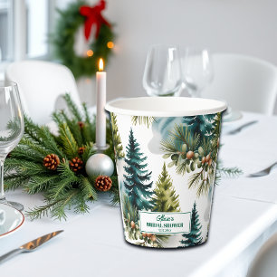 Watercolor Pine Pattern Winter Bridal Shower Paper Cups