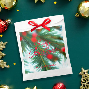 Watercolor Pine Red Berry Family Holiday Party Favour Bags