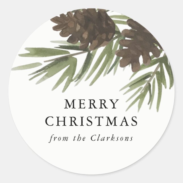 Watercolor Pine Sprigs Christmas Sticker (Front)
