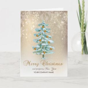 Watercolor Pine Tree,Balls,Snowflakes Holiday Card
