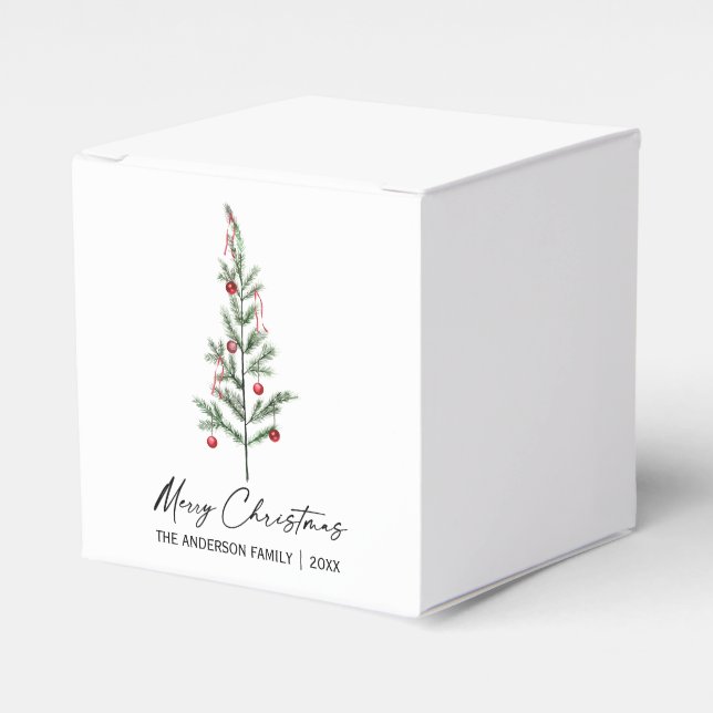 Watercolor Pine Tree Calligraphy Ink Christmas Favour Box (Front Side)