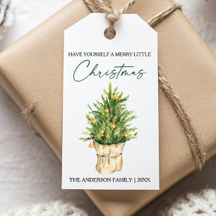 Watercolor Pine Tree Calligraphy Ink Script Gift Tags