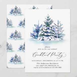 Watercolor Pine Tree Chic Christmas Cocktail Party Invitation