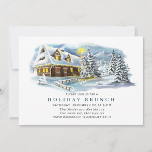 Watercolor Pine Tree Chic Christmas HOLIDAY BRUNCH Invitation