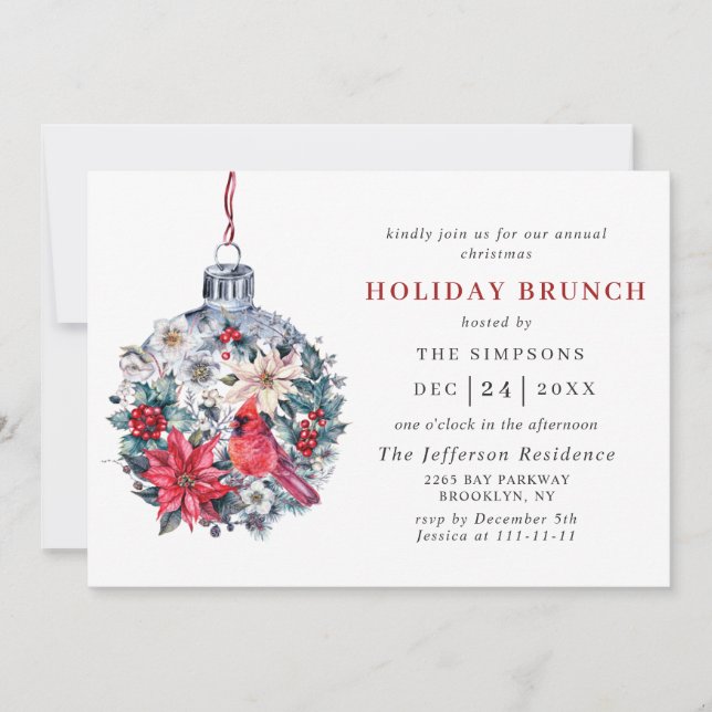Watercolor Pine Tree Chic Christmas HOLIDAY BRUNCH Invitation (Front)