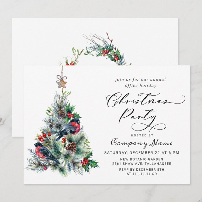 Watercolor Pine Tree Chic Christmas Holiday Party Invitation (Front/Back)