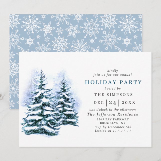 Watercolor Pine Tree Chic Christmas Holiday Party Invitation (Front/Back)