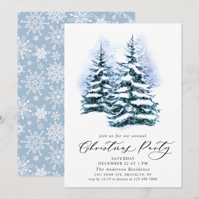 Watercolor Pine Tree Chic Christmas Holiday Party Invitation (Front/Back)