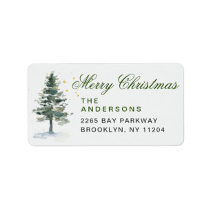 Watercolor Pine Tree Chic Christmas Return Address Label