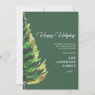 Watercolor Pine Tree Christmas Greeting Holiday Card