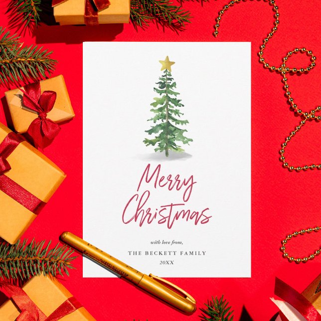 Watercolor Pine Tree Christmas Holiday Card (Creator Uploaded)