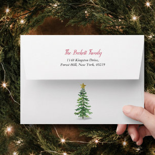 Watercolor Pine Tree Christmas Holiday Envelope