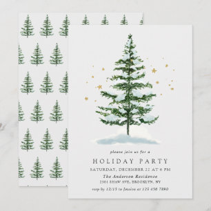 Watercolor Pine Tree Christmas Holiday Invitation