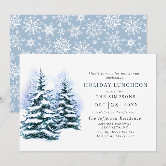 Watercolor Pine Tree Christmas Holiday Luncheon Invitation (Front/Back)