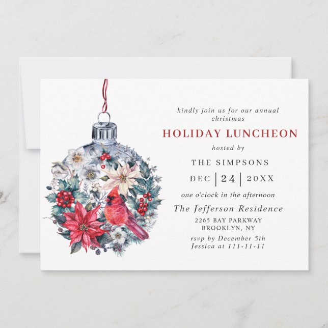 Watercolor Pine Tree Christmas Holiday Luncheon Invitation (Front)