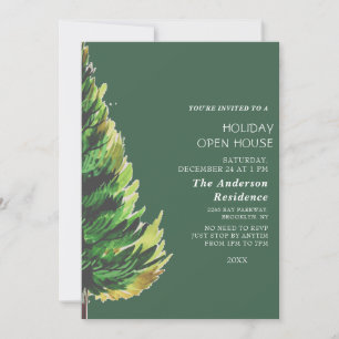 Watercolor Pine Tree Christmas Holiday Open House Invitation