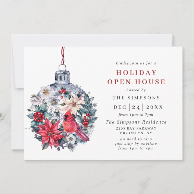 Watercolor Pine Tree Christmas Holiday Open House Invitation (Front)