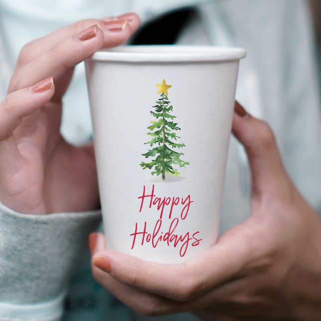 Watercolor Pine Tree Christmas Holiday Paper Cups (Creator Uploaded)