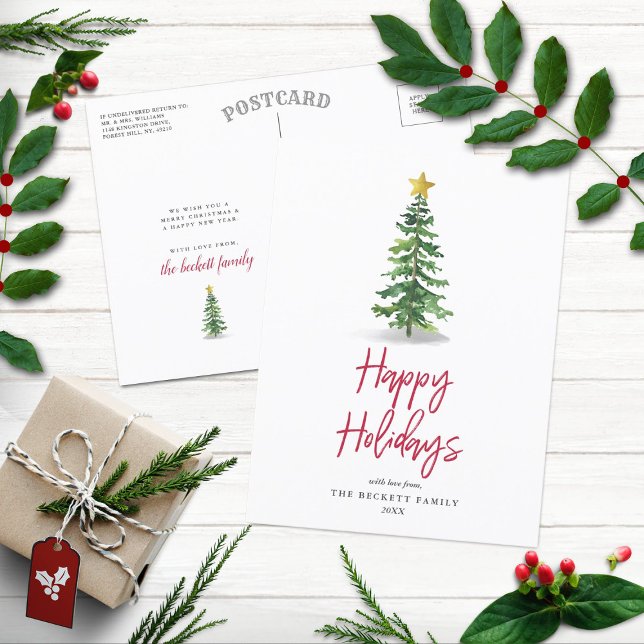 Watercolor Pine Tree Christmas Holiday Postcard (Creator Uploaded)