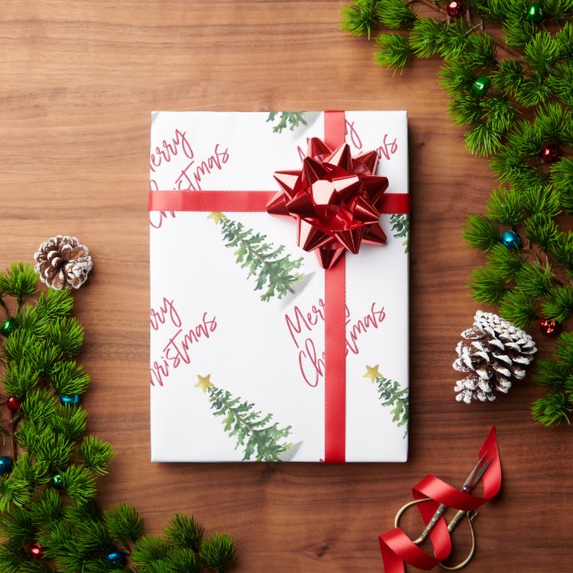 Watercolor Pine Tree Christmas Holiday Wrapping Paper (Holiday Gift)