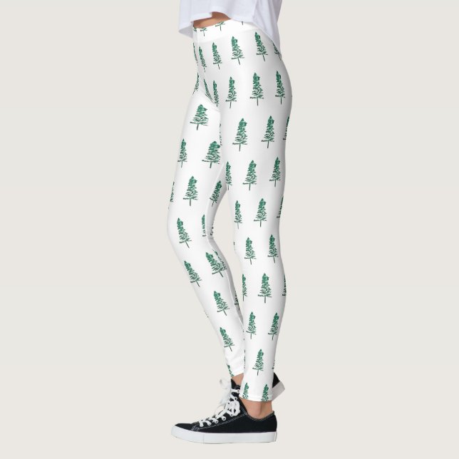 Watercolor Pine Tree Christmas Leggings (Left)