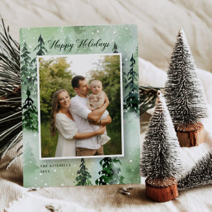 Watercolor Pine Tree Christmas Photo Card