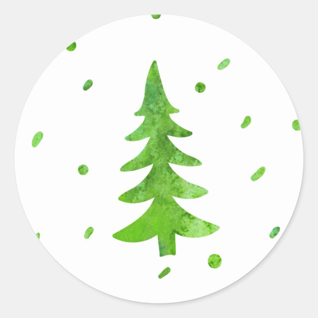 Watercolor Pine Tree Classic Round Sticker (Front)