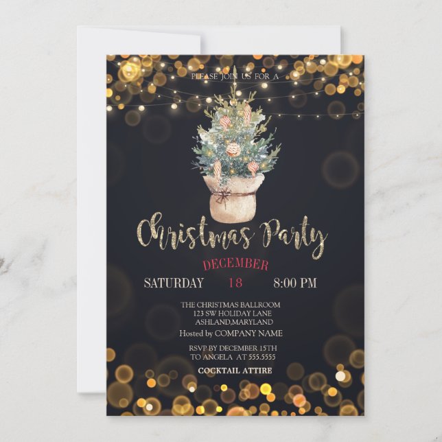 Watercolor Pine Tree,Dots Christmas Invitation (Front)