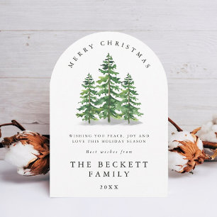Watercolor Pine Tree Forest Arched Holiday Card