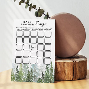 Watercolor Pine Tree Forest Baby Shower Bingo