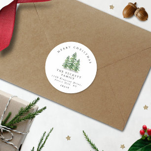 Watercolor Pine Tree Forest Christmas Classic Round Sticker