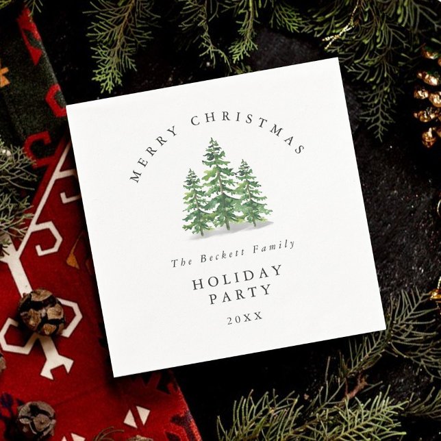 Watercolor Pine Tree Forest Holiday Party Napkin (Creator Uploaded)