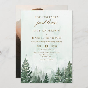 Watercolor Pine Tree Forest Intimate Wedding Photo Invitation