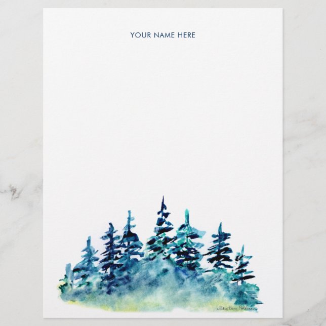 Watercolor Pine Tree Forest Monogram Letterhead (Front)
