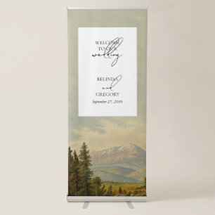 Watercolor Pine Tree Forest Mountain Welcome Retractable Banner
