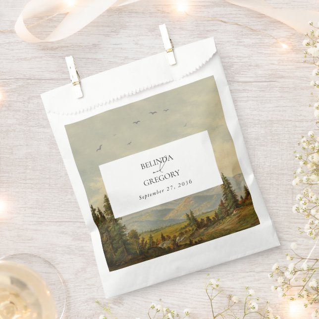Watercolor Pine Tree Forest Mountains Wedding Favour Bags (Clipped)