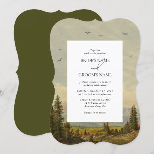 Watercolor Pine Tree Forest Mountains Wedding Invitation