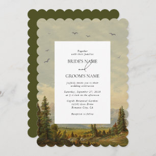 Watercolor Pine Tree Forest Mountains Wedding Invitation