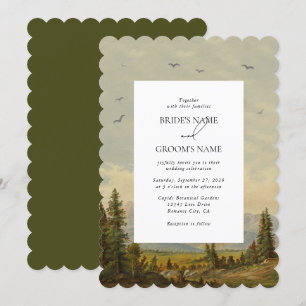 Watercolor Pine Tree Forest Mountains Wedding Invitation