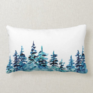Watercolor Pine Tree Forest Nature Lumbar Pillow