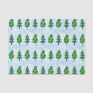 Watercolor Pine Tree Forest Painting Snowing Tissue Paper