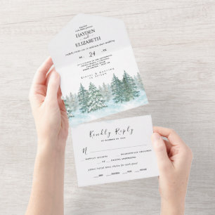 Watercolor Pine Tree Forest wedding  All In One Invitation