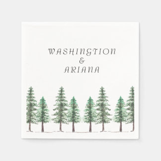 Watercolor Pine Tree Forest wedding Napkin
