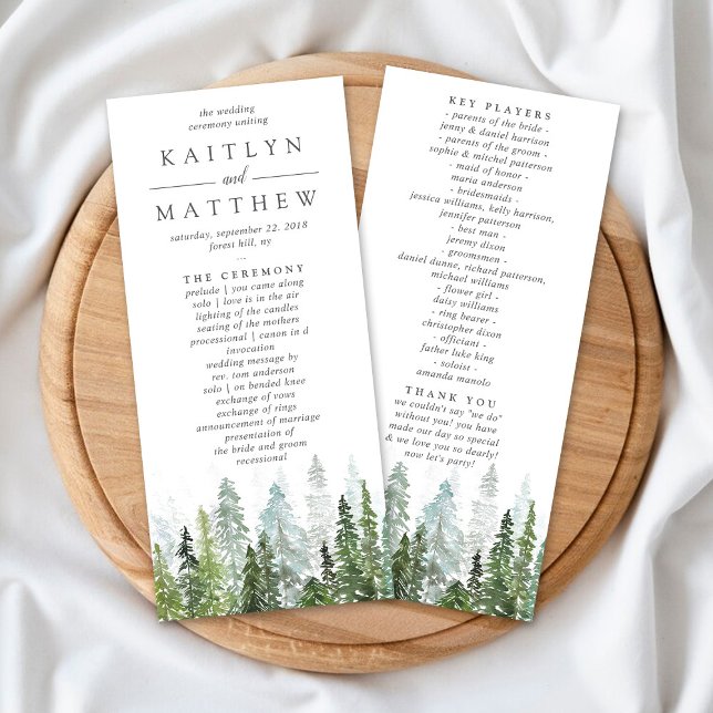 Watercolor Pine Tree Forest Wedding Program Rack Card (Creator Uploaded)
